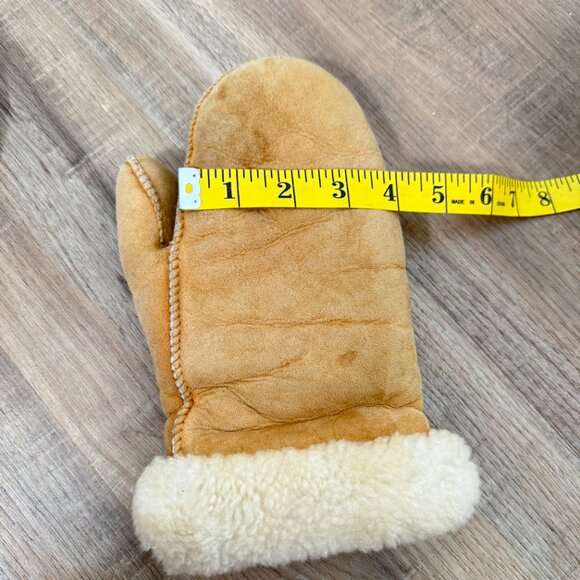 Sheepskin Mittens Light Brown Suede Outside Warm Winter Cabincore Unisex - Picture 5 of 5